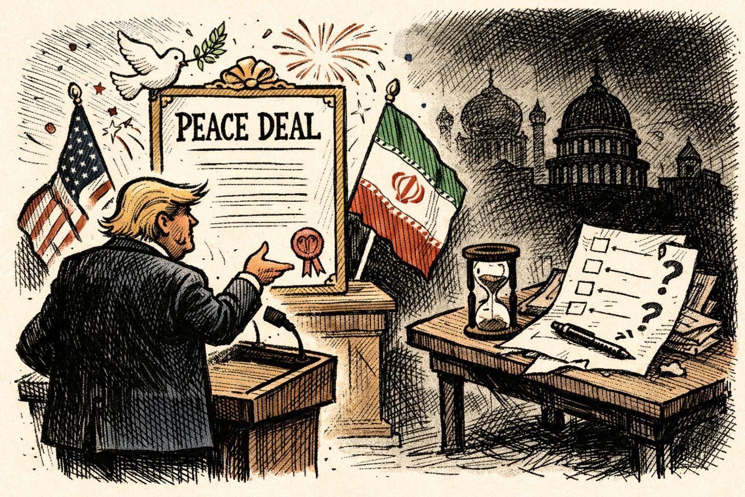 Trump sells an initial Iran deal as if it were already a done peace reader image